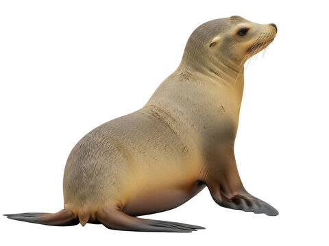 Isolated California Sea Lion resting looking up with smooth skin, light color and whiskers