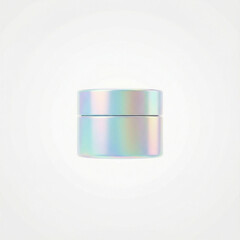 Holographic cosmetic cream jar on light background  