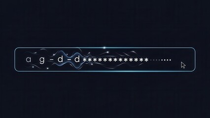 A secure digital password input field, displaying masked characters and a glowing cursor, represents online user authentication and data protection in a modern technological context.