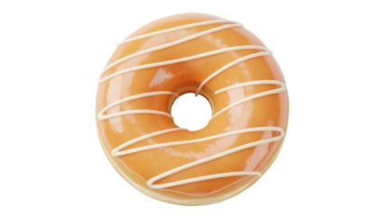 Isolated donut with orange glaze and white icing drizzle, a sweet and tasty dessert treat