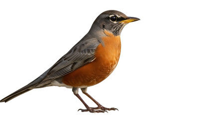 Fototapeta premium Isolated American robin close-up. A charming bird portrait against a simple background.