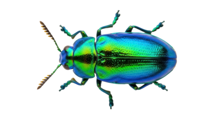 Isolated iridescent jewel beetle on display showcasing its vibrant colors and markings