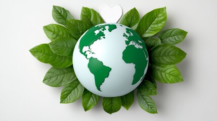 A green leafy plant is surrounding a globe that has the word earth on it. The globe is surrounded by leaves and he is a symbol of the earth