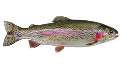 Isolated rainbow trout, popular game fish with its distinctive pink stripe and speckled body