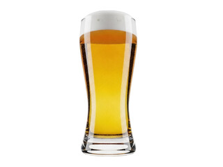 Isolated glass of golden pilsner beer with a generous frothy head, ready for a refreshing drink
