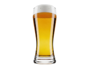 Isolated glass of golden pilsner beer with a generous frothy head, ready for a refreshing drink