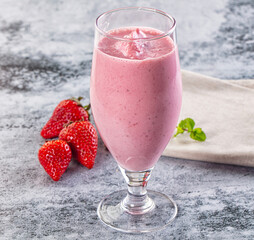 Strawberry smoothie milk shake glass