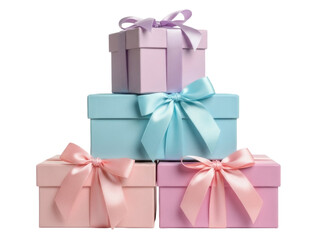 Isolated stacked gift boxes with beautiful ribbons and bows for a special occasion