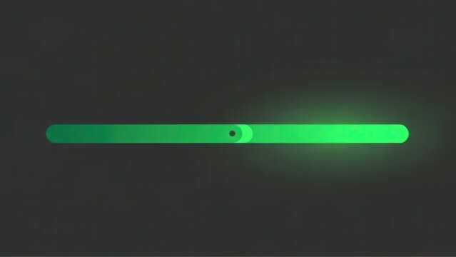 A glowing green horizontal progress bar with a dark indicator dot against a subtle dark background, representing digital advancement and ongoing status. - Powered by Adobe