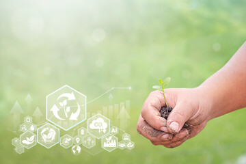 Sustainable ESG Investment Growth Concept with Rising Financial Chart and Green Nature Background