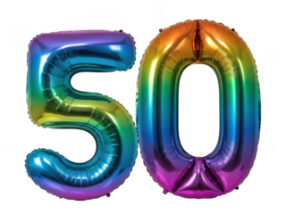 Rainbow number fifty balloons isolated on transparent background