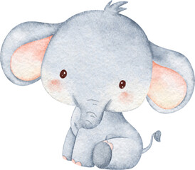 Watercolor Cute Baby Elephant