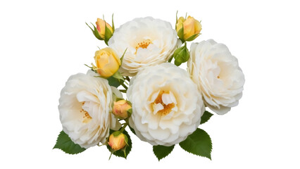 Isolated cluster of delicate cream-colored roses, including budding blossoms, no background, fresh
