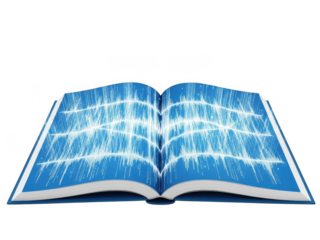 Blue book with abstract design isolated on transparent background