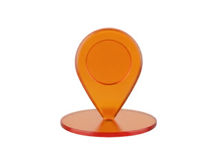 Isolated location pin pointer icon with a circular base, orange-colored indicator, map symbol, and...