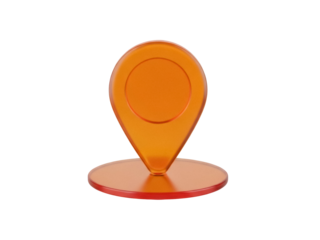 Isolated location pin pointer icon with a circular base, orange-colored indicator, map symbol, and marker