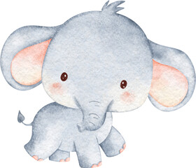 Watercolor Cute Baby Elephant