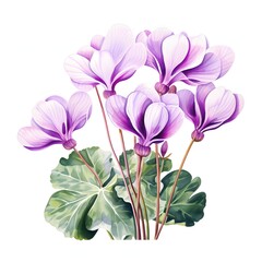 Elegant cyclamen persicum illustration on white background