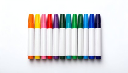 Vivid row of colored markers, tops aligned. Against a clean white background