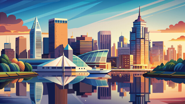 Very beautiful downtown Milwaukee skyline along Lake Michigan, featuring shimmering water, tall buildings, and a dynamic lakeside cityscape blending urban life with natural shoreline beauty.