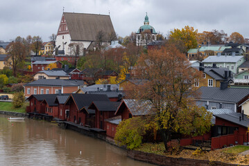 View of the historical center of old Porvoo on a cloudy October day. Finland