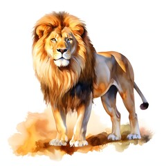 Obraz premium Majestic lion standing proudly with golden mane watercolor painting