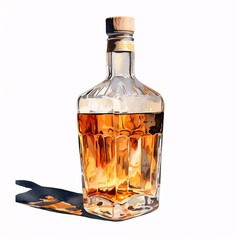 Elegant bottle of whisky casting a long shadow in a simple watercolor style