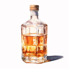 Artistic watercolor painting of an elegant bottle with amber liquid
