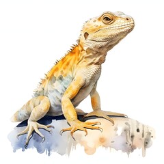 Obraz premium Bearded dragon watercolor illustration with its scales and small spikes