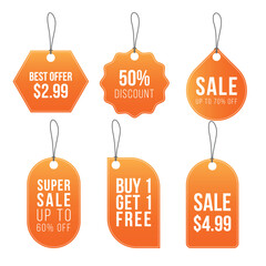 Paper price tag design. Sales label template. Vector illustration