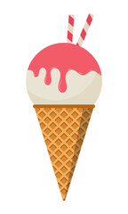 Ice cream. Colorful ice cream cone. Sweet ice cream. Cartoon cute style. Vector illustration