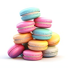 Fototapeta premium Colorful macaron tower against a simple white background studio shot