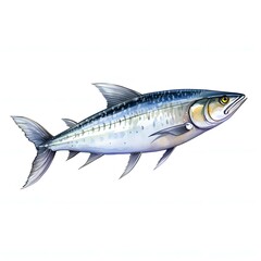Fototapeta premium Watercolor mackerel fish swimming in the ocean with blue and silver scales