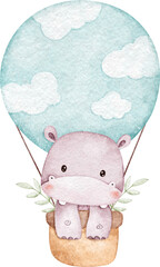 Baby Hippo in Hot Air Balloon