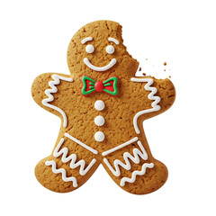 Bitten Gingerbread Man Cookie with Red Green Bow Tie