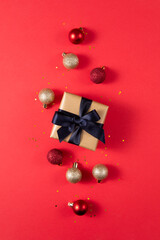 Christmas gift boxes on red background