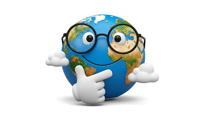 A cute cartoon planet Earth sleeping peacefully on soft clouds, dreaming of stars and moons in a whimsical fantasy