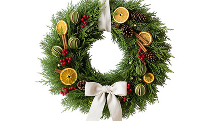 Christmas wreath with pine cones dried oranges and cinnamon sticks