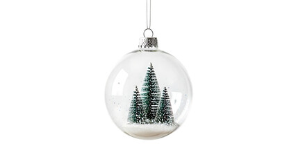Clear glass Christmas ornament with miniature snow covered trees