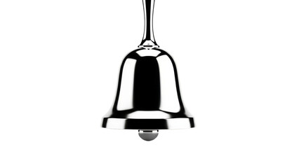 Polished silver bell with clapper on black background