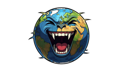Fearsome Earth with a monstrous grin and sharp teeth, conveying a sense of impending doom or environmental threat