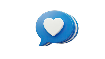 3D Heart Speech Bubble Icon on White Background