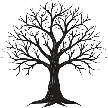 Black bare tree silhouette illustration with leafless branches