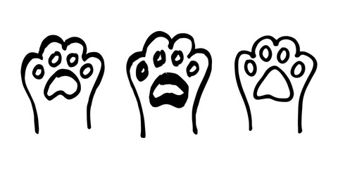 Set of hand drawn cute cat's paw Cat, dog, animal footprint in doodle style Single element for print, web, design, decor, greeting cards, children's prints © Daria Shane