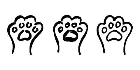 Set of hand drawn cute cat's paw Cat, dog, animal footprint in doodle style Single element for print, web, design, decor, greeting cards, children's prints