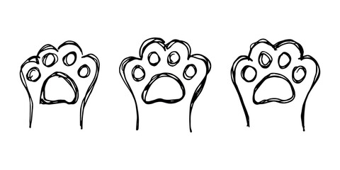 Set of hand drawn cute cat's paw Cat, dog, animal footprint in doodle style Single element for print, web, design, decor, greeting cards, children's prints © Daria Shane