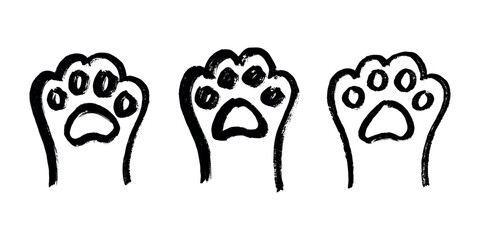Set of hand drawn cute cat's paw Cat, dog, animal footprint in doodle style Single element for print, web, design, decor, greeting cards, children's prints