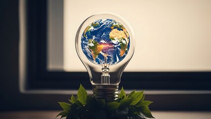 A creative representation of the Earth inside a light bulb