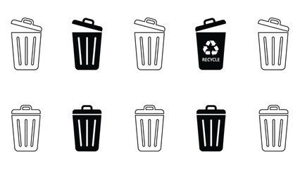 Black and white trash can icons for business and design use
