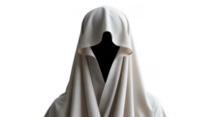 White sheet draped over head and body isolated on a transparent background fabric
